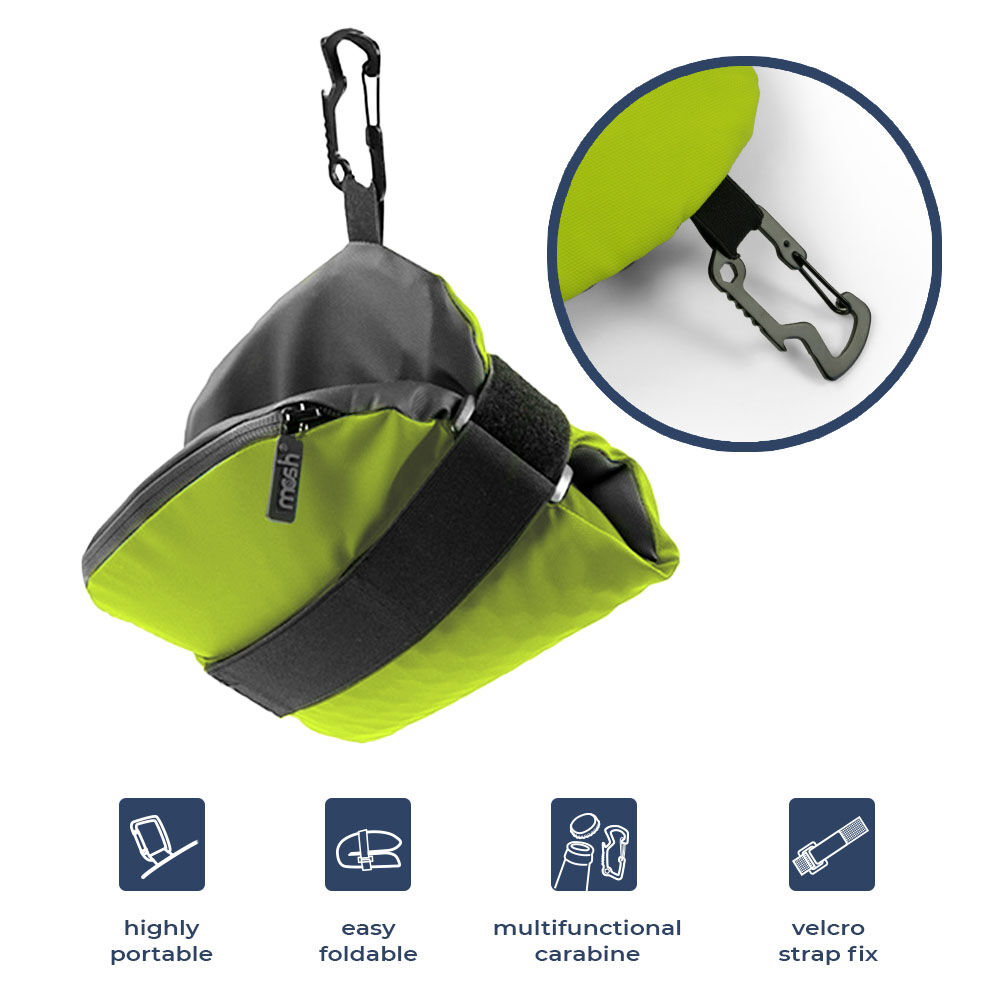 Grüne, faltbare Tasche mit multifunktionalem Karabiner und Klettverschluss, ideal für unterwegs
