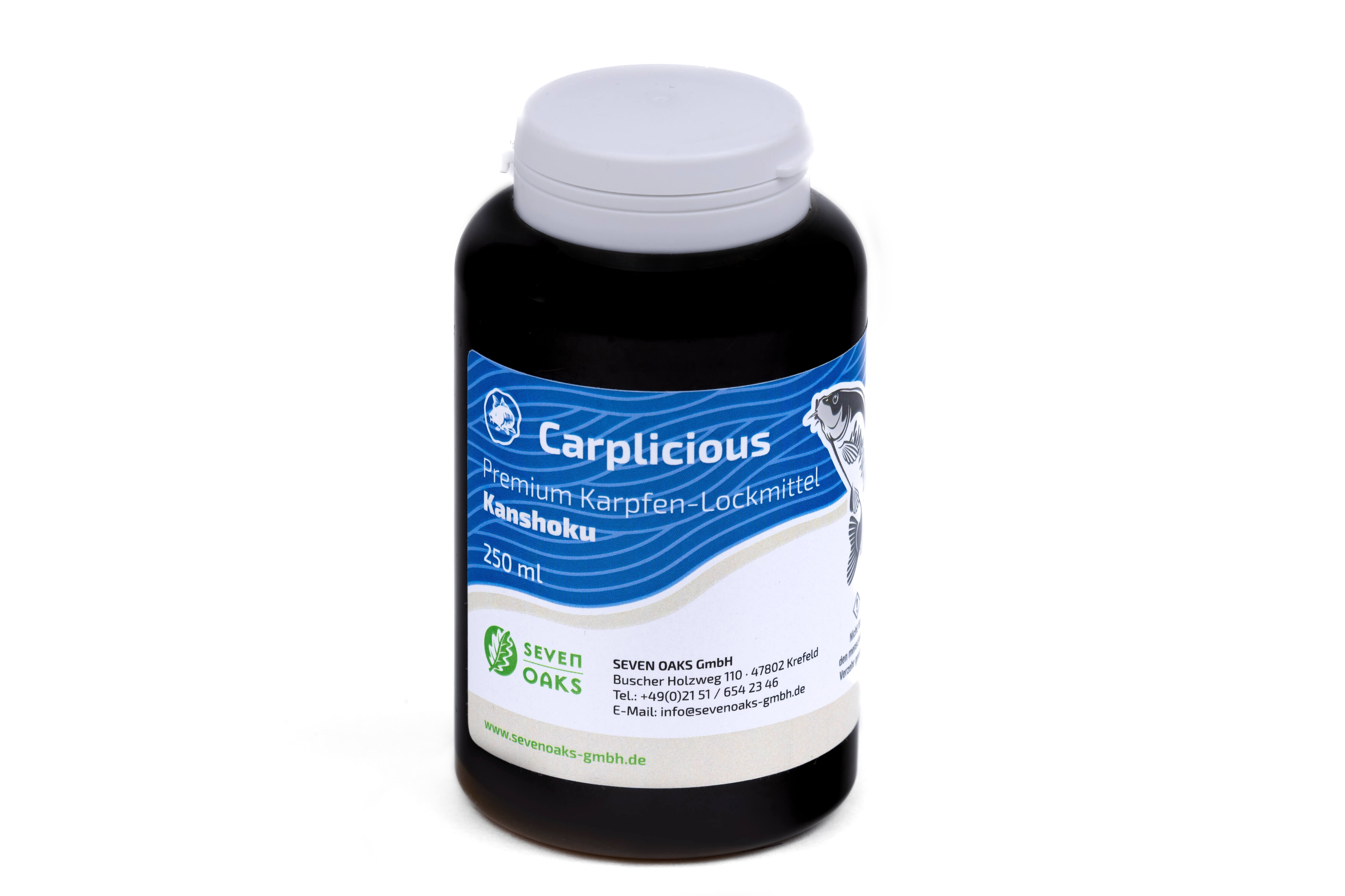 Flasche mit Carplicious Premium Karpfen-Lockmittel Kanshoku, 250 ml, von Seven Oaks GmbH