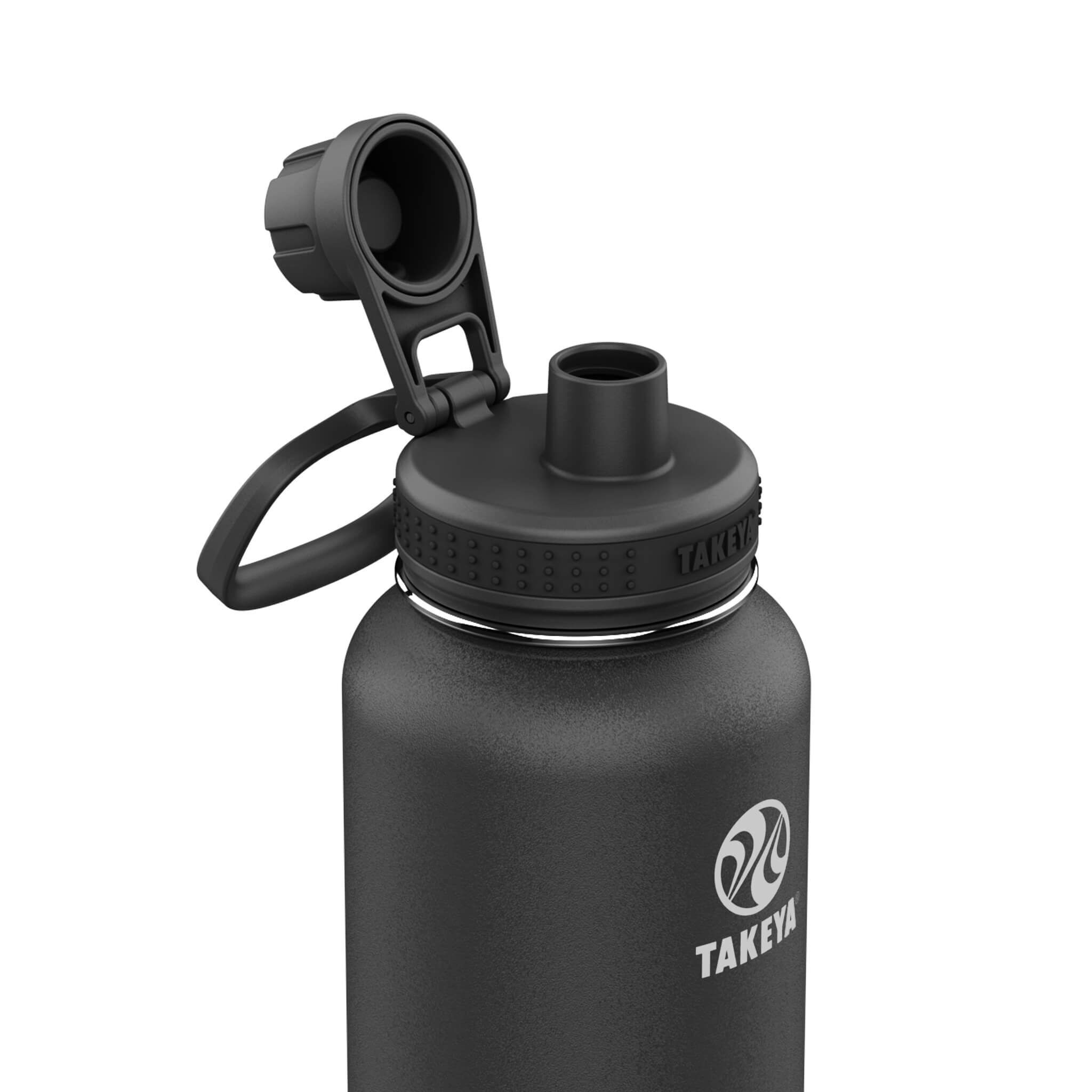 Schwarze isolierte Wasserflasche mit praktischem Ausgussdeckel