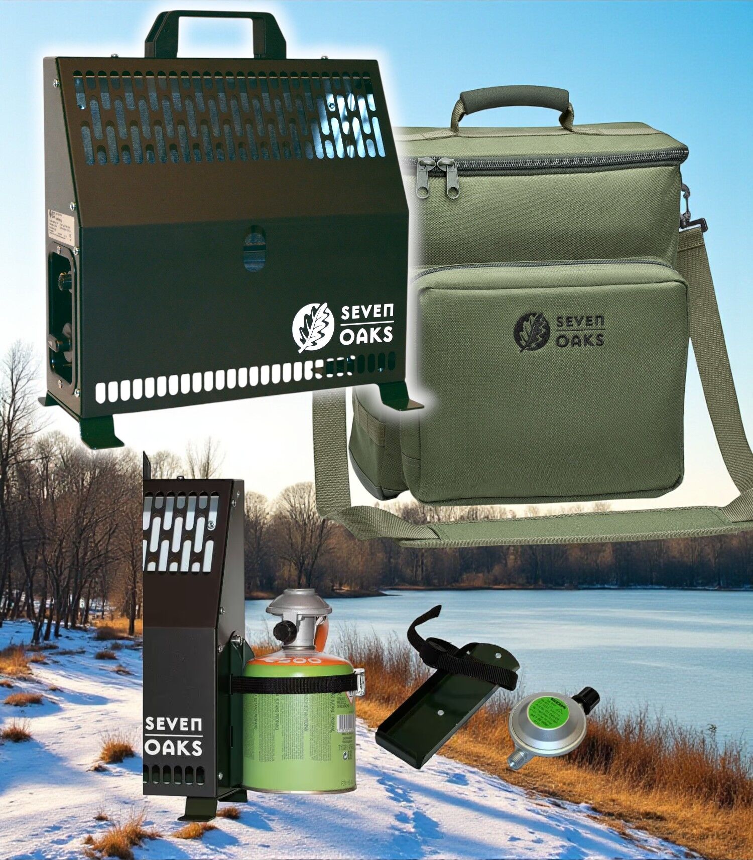 Tragbare Seven Oaks Heizgeräte mit Tasche und Zubehör für Winterausflüge