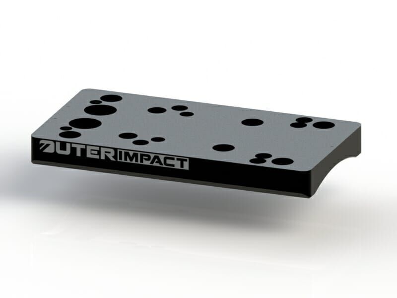 Schwarze OuterImpact Montageplatte mit mehreren Befestigungslöchern für Rotpunktvisiere