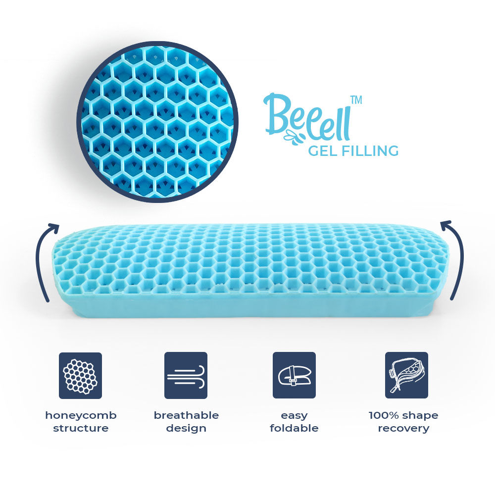 Gelkissen mit Wabenstruktur, atmungsaktiv, leicht faltbar, formstabil. Marke: Beeell.
