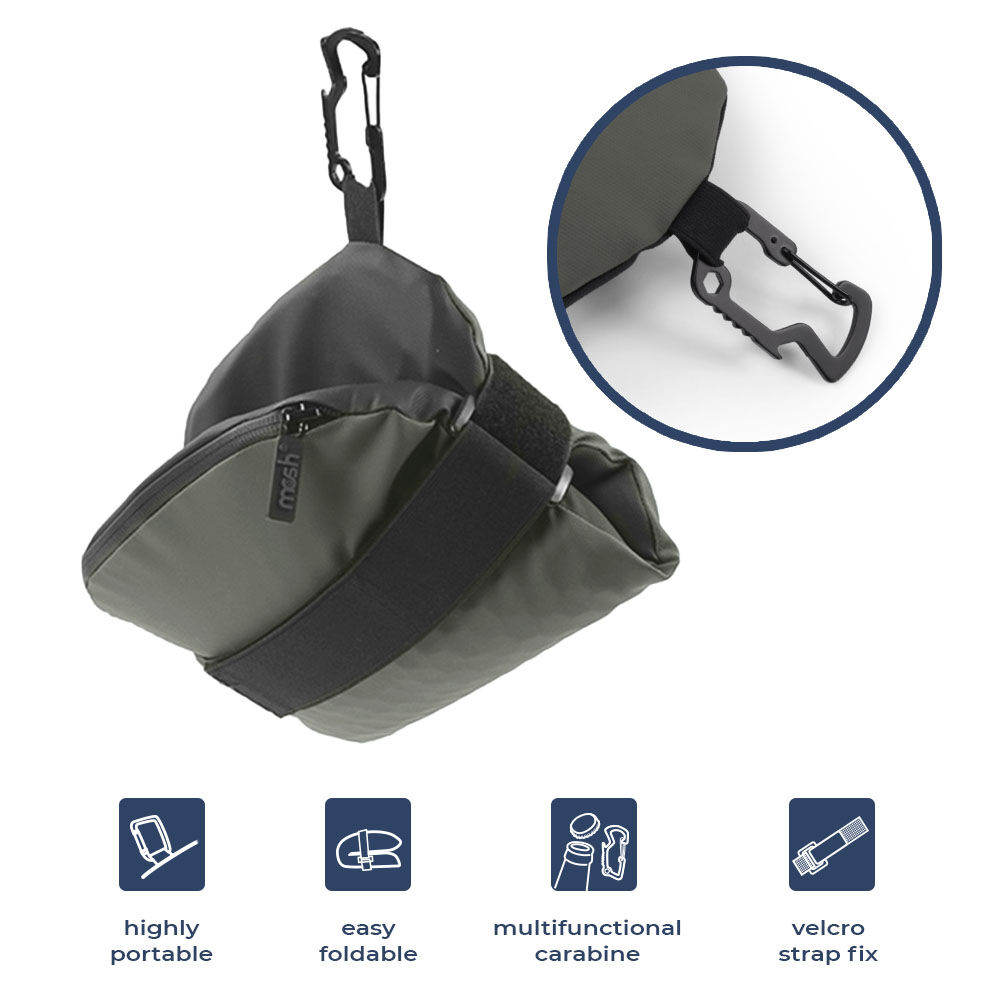 Kompakte, faltbare Tasche mit Karabiner und Klettverschluss zum einfachen Transport