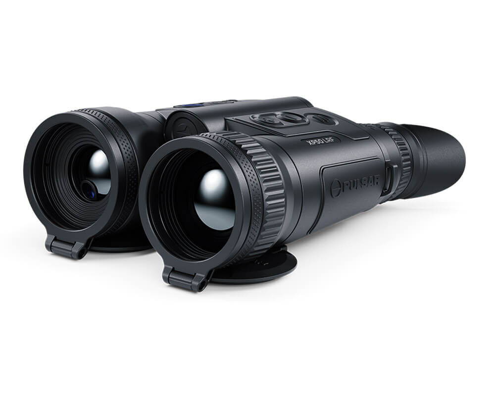 Schwarze Hochleistungs-Thermokamera Pulsar XP50 LRF mit doppelter Linse und integriertem Entfernungsmesser, ideal für Outdoor-Abenteuer