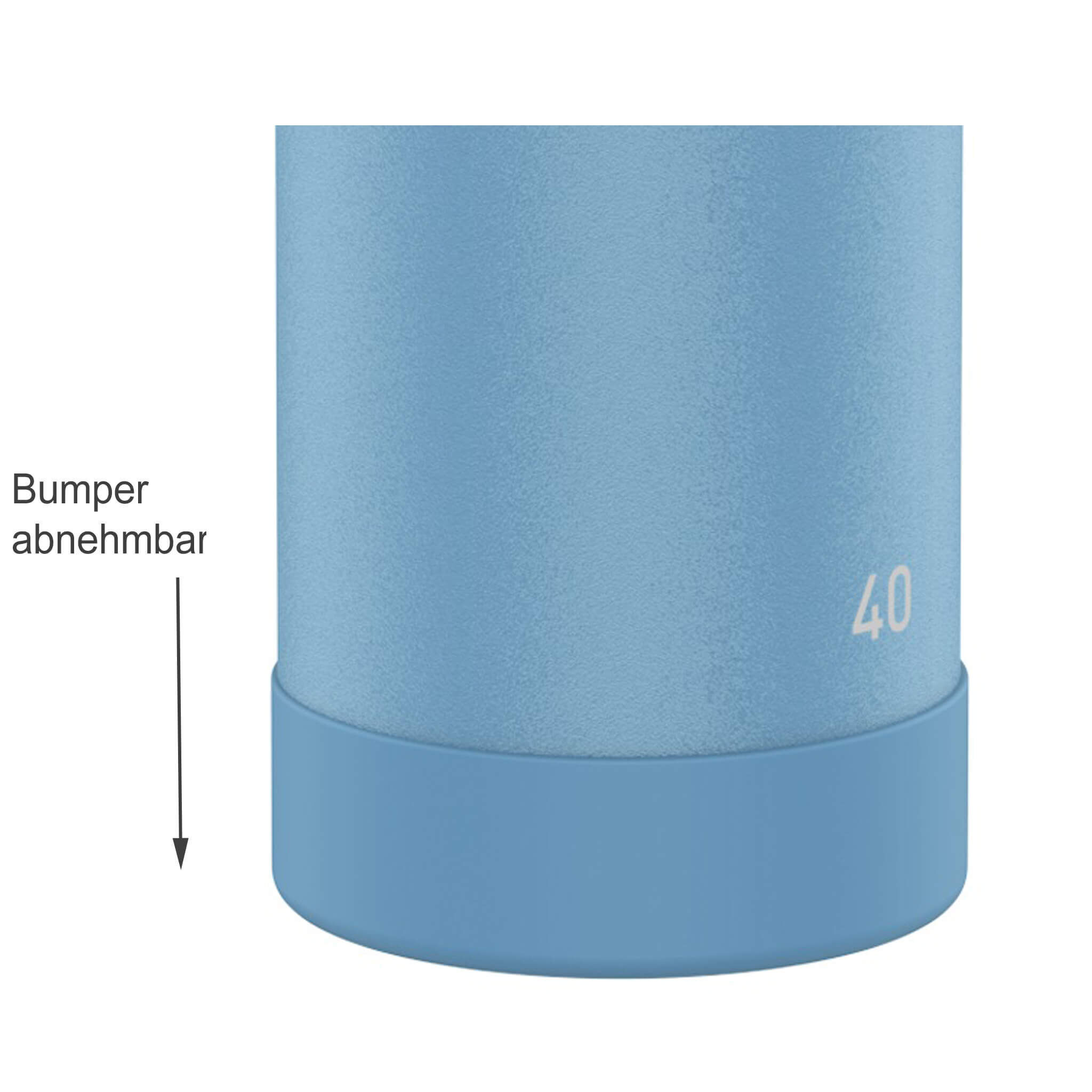 Blauer Behälter mit abnehmbarem Bumper und Zahl 40
