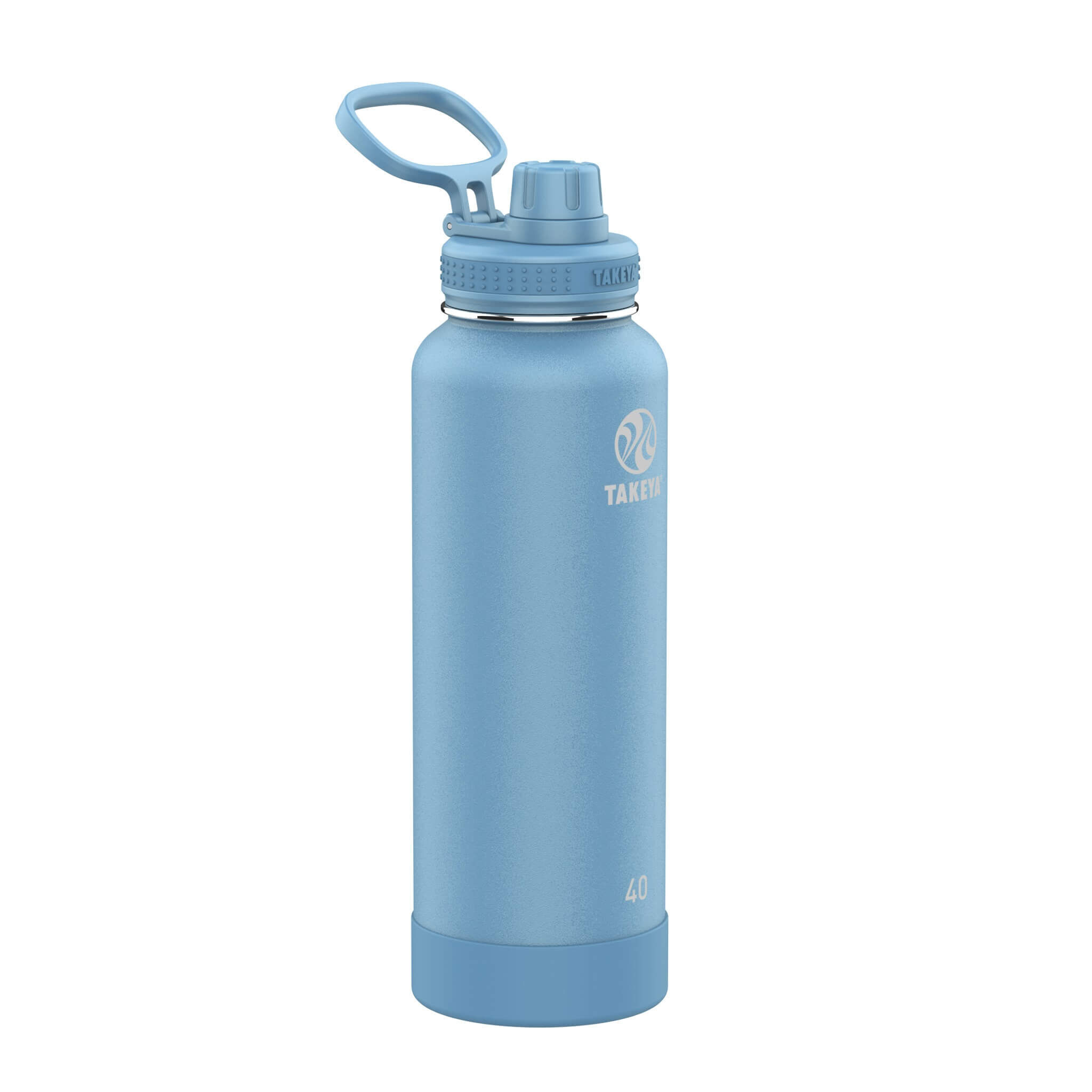 Blaue isolierte Trinkflasche aus Edelstahl mit Schraubverschluss und Tragegriff